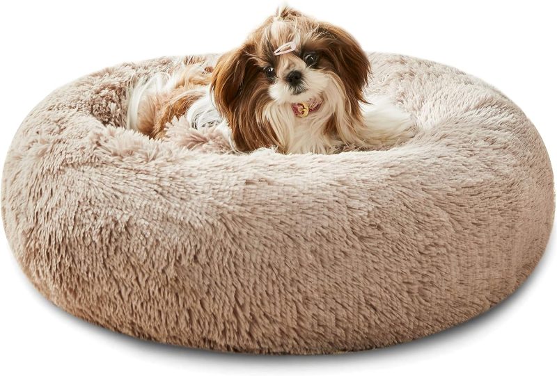 Calming Dog Bed & Cat Bed, Anti-Anxiety Donut Cuddler Warming Cozy Soft Round Fluffy Faux Fur Plush Cushion bed for Small Medium