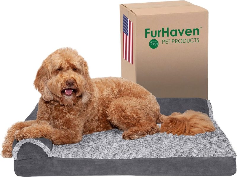 Furhaven Orthopedic Dog Bed for Medium/Small Dogs w/ Removable Bolsters & Washable Cover, For Dogs Up to 35 lbs - Plush & Almond - Image 707