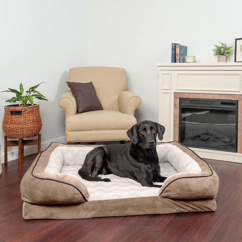 Furhaven Cooling Gel Dog Bed for Large Dogs w/ Removable Bolsters & Washable Cover, For Dogs Up to 95 lbs - Plush & Velvet Waves - Image 98