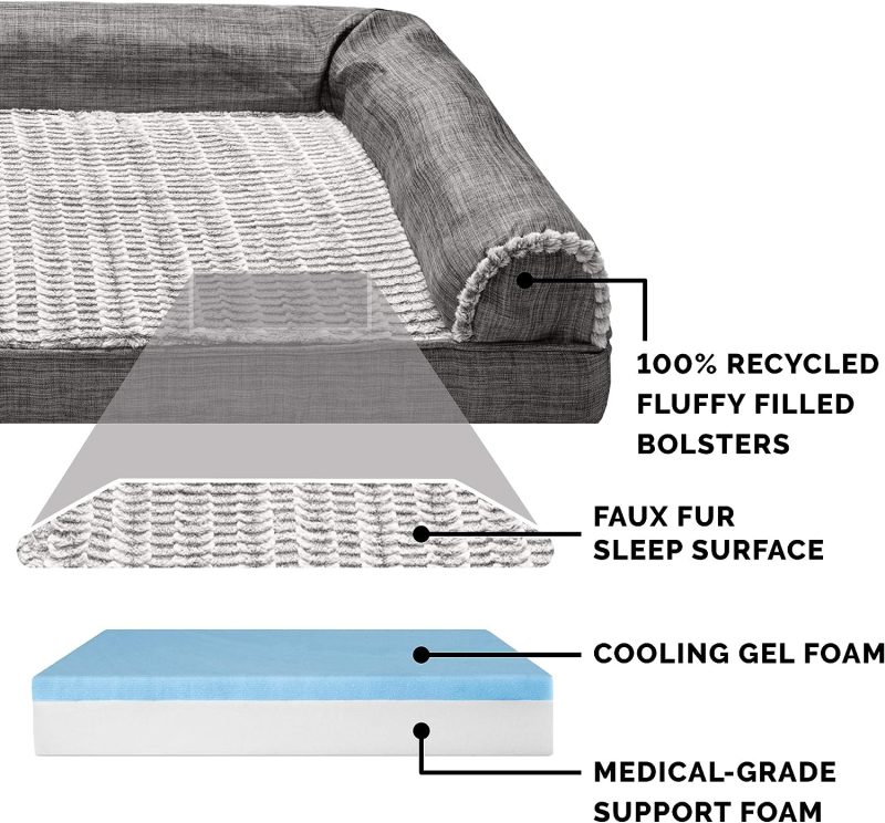 Furhaven Cooling Gel Dog Bed for Large Dogs w/ Removable Bolsters & Washable Cover, For Dogs Up to 95 lbs - Plush & Velvet Waves - Image 182