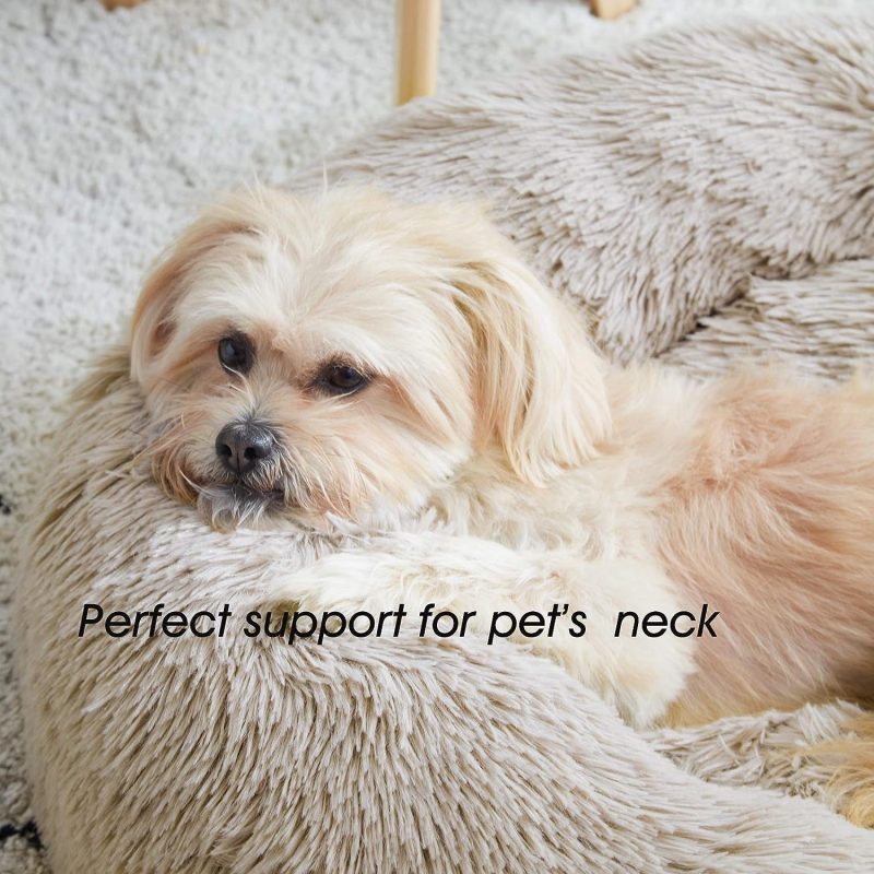 Calming Dog Bed & Cat Bed, Anti-Anxiety Donut Cuddler Warming Cozy Soft Round Fluffy Faux Fur Plush Cushion bed for Small Medium - Image 141