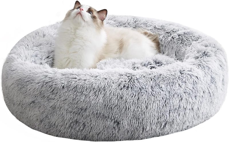 Calming Dog Bed & Cat Bed, Anti-Anxiety Donut Cuddler Warming Cozy Soft Round Fluffy Faux Fur Plush Cushion bed for Small Medium - Image 21