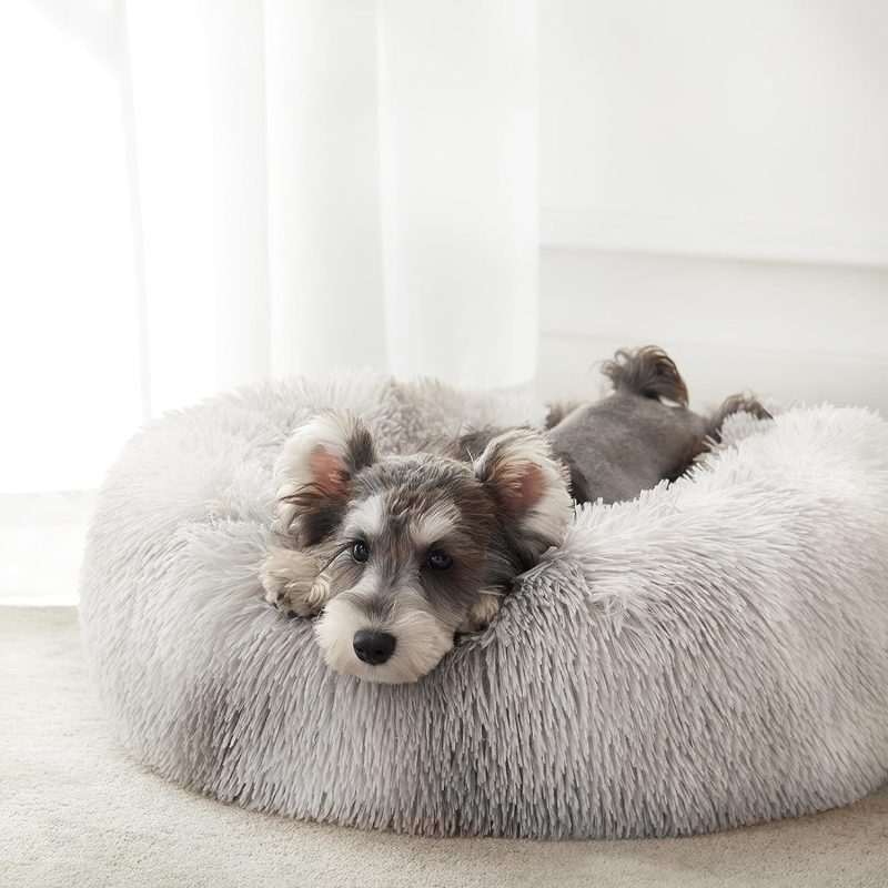 Calming Dog Bed & Cat Bed, Anti-Anxiety Donut Cuddler Warming Cozy Soft Round Fluffy Faux Fur Plush Cushion bed for Small Medium - Image 44