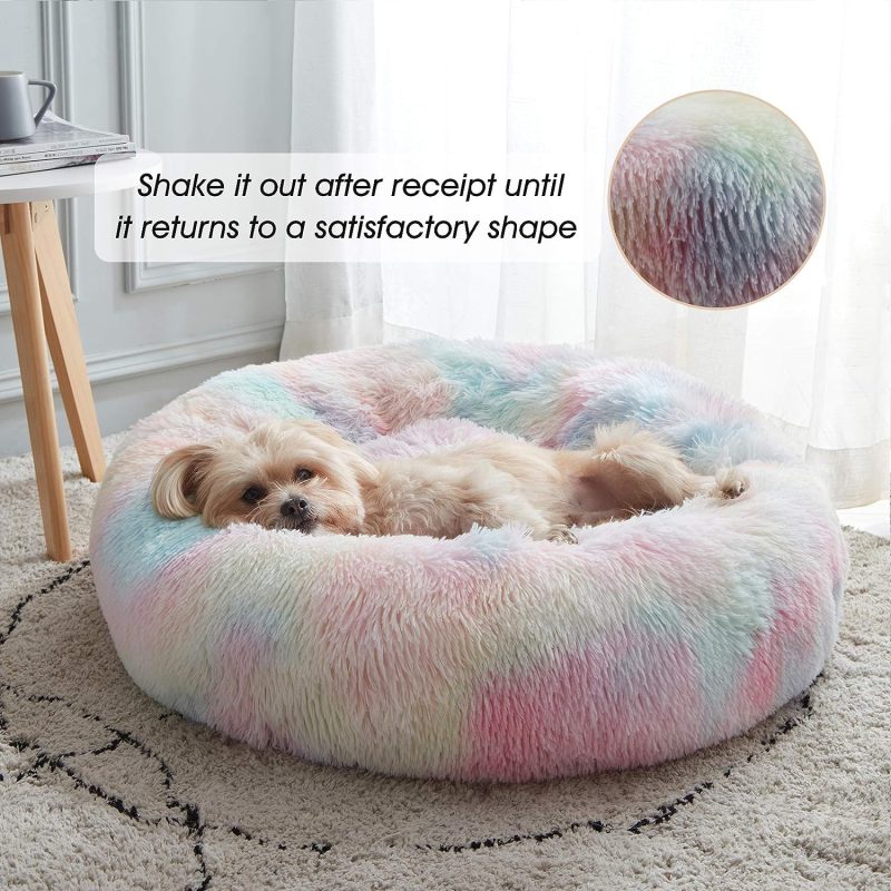 Calming Dog Bed & Cat Bed, Anti-Anxiety Donut Cuddler Warming Cozy Soft Round Fluffy Faux Fur Plush Cushion bed for Small Medium - Image 30