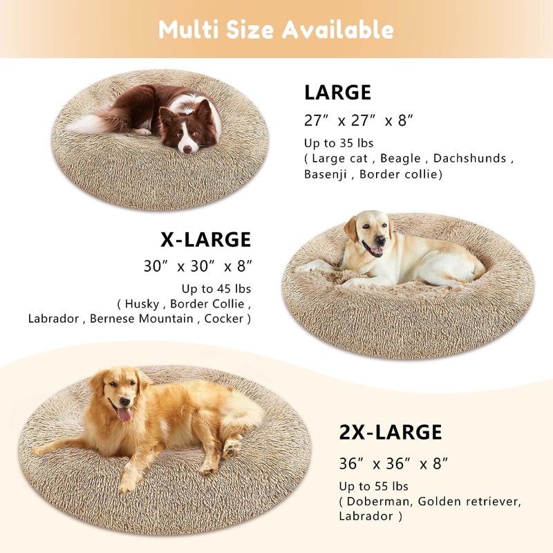 Calming Dog Bed & Cat Bed, Anti-Anxiety Donut Cuddler Warming Cozy Soft Round Fluffy Faux Fur Plush Cushion bed for Small Medium - Image 52