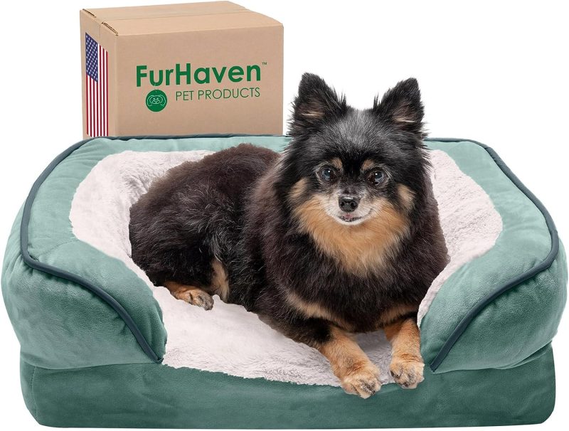Furhaven Cooling Gel Dog Bed for Large Dogs w/ Removable Bolsters & Washable Cover, For Dogs Up to 95 lbs - Plush & Velvet Waves - Image 394