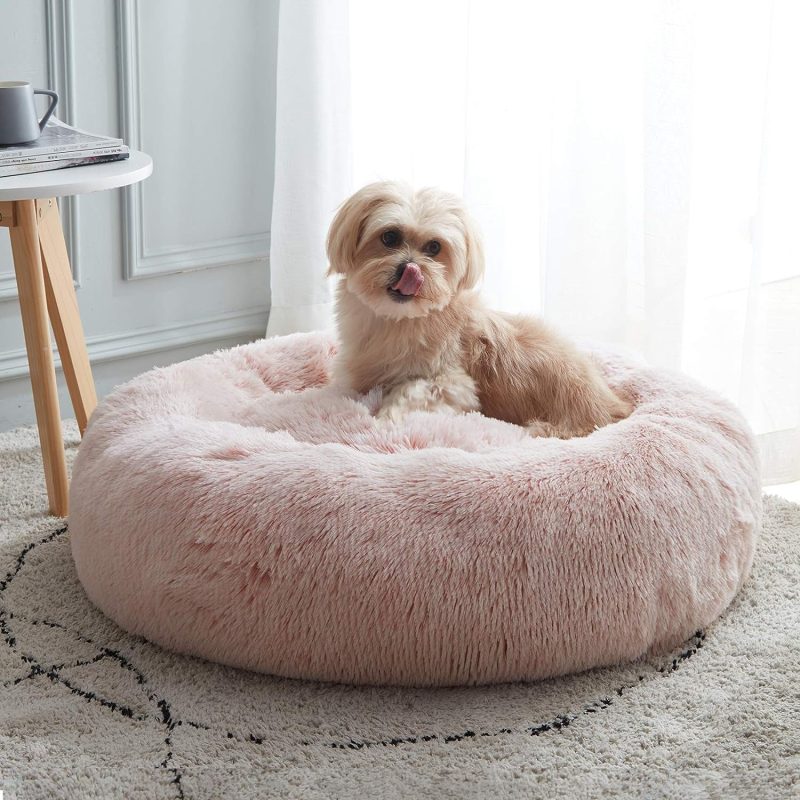 Calming Dog Bed & Cat Bed, Anti-Anxiety Donut Cuddler Warming Cozy Soft Round Fluffy Faux Fur Plush Cushion bed for Small Medium - Image 64