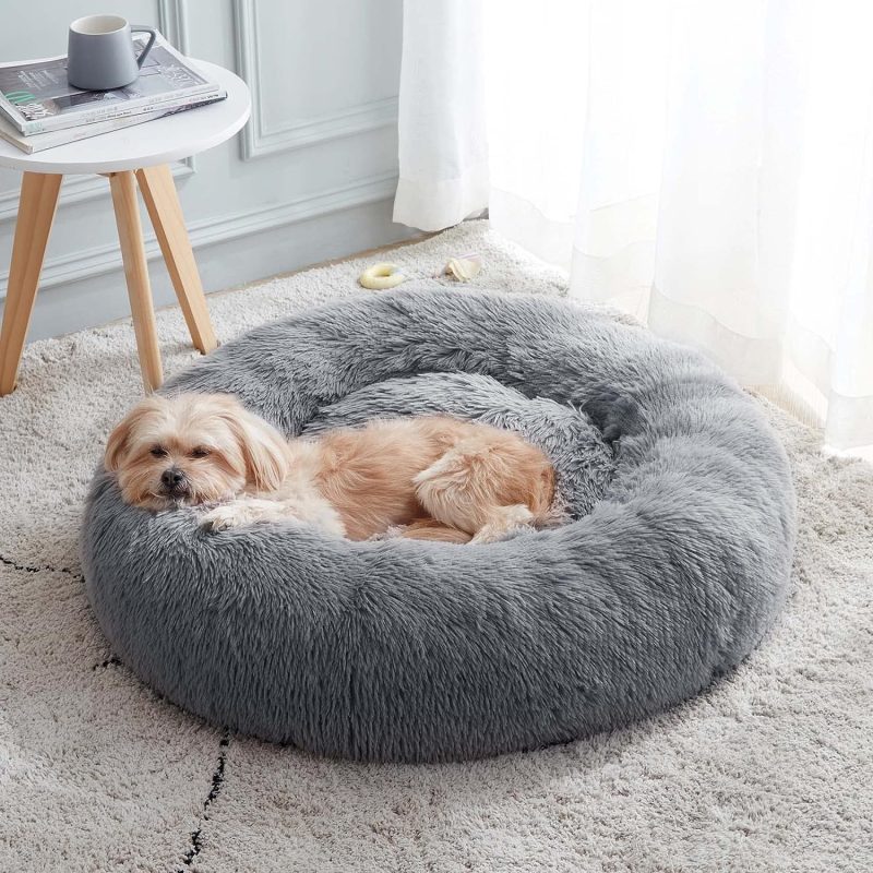 Calming Dog Bed & Cat Bed, Anti-Anxiety Donut Cuddler Warming Cozy Soft Round Fluffy Faux Fur Plush Cushion bed for Small Medium - Image 35