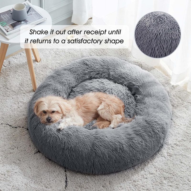 Calming Dog Bed & Cat Bed, Anti-Anxiety Donut Cuddler Warming Cozy Soft Round Fluffy Faux Fur Plush Cushion bed for Small Medium - Image 37