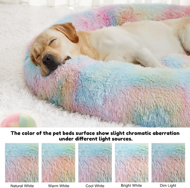 Calming Dog Bed & Cat Bed, Anti-Anxiety Donut Cuddler Warming Cozy Soft Round Fluffy Faux Fur Plush Cushion bed for Small Medium - Image 111