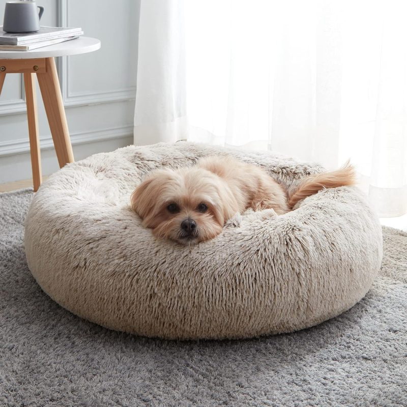 Calming Dog Bed & Cat Bed, Anti-Anxiety Donut Cuddler Warming Cozy Soft Round Fluffy Faux Fur Plush Cushion bed for Small Medium - Image 70
