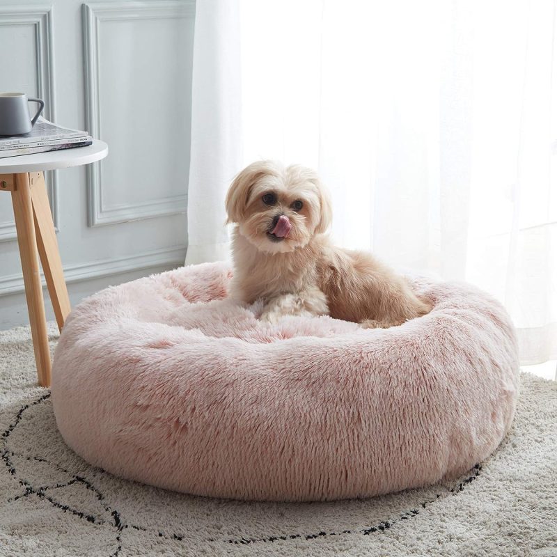 Calming Dog Bed & Cat Bed, Anti-Anxiety Donut Cuddler Warming Cozy Soft Round Fluffy Faux Fur Plush Cushion bed for Small Medium - Image 160