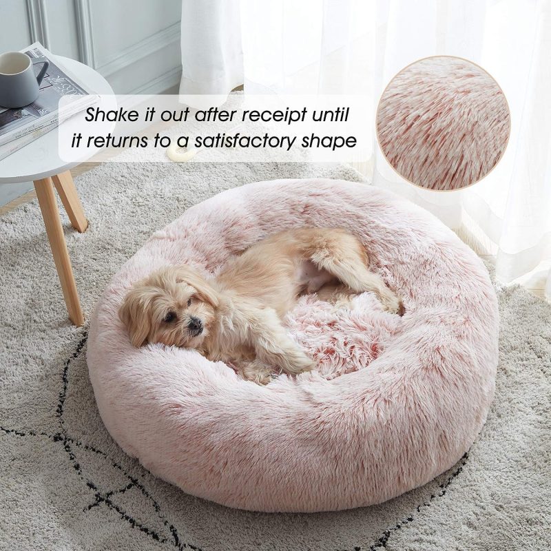 Calming Dog Bed & Cat Bed, Anti-Anxiety Donut Cuddler Warming Cozy Soft Round Fluffy Faux Fur Plush Cushion bed for Small Medium - Image 65