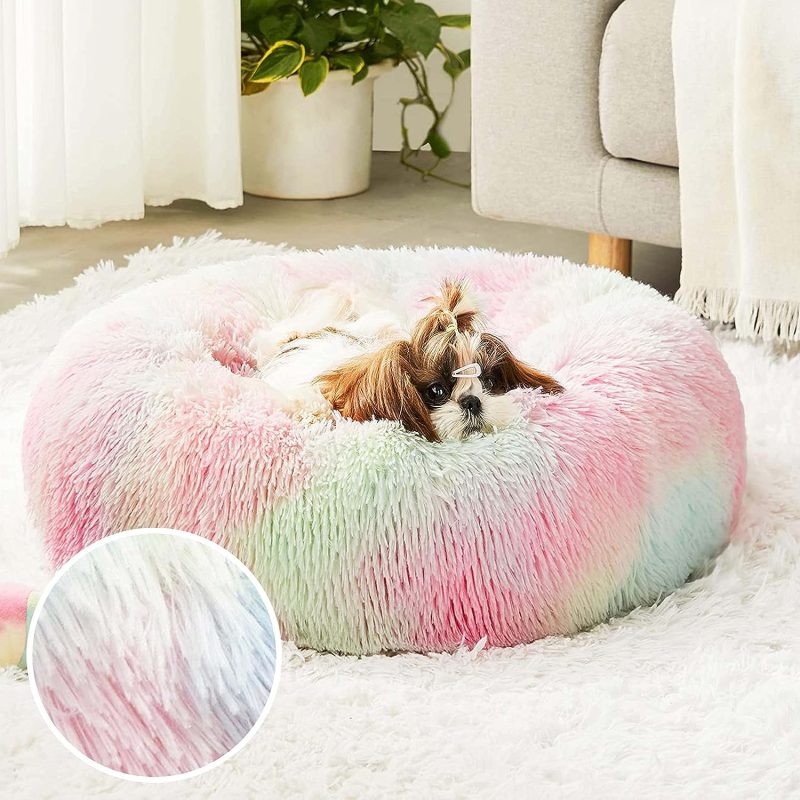 Calming Dog Bed & Cat Bed, Anti-Anxiety Donut Cuddler Warming Cozy Soft Round Fluffy Faux Fur Plush Cushion bed for Small Medium - Image 16