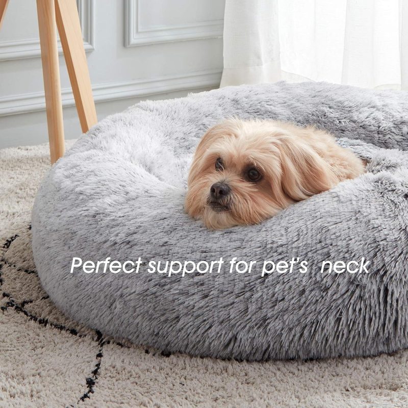 Calming Dog Bed & Cat Bed, Anti-Anxiety Donut Cuddler Warming Cozy Soft Round Fluffy Faux Fur Plush Cushion bed for Small Medium - Image 12
