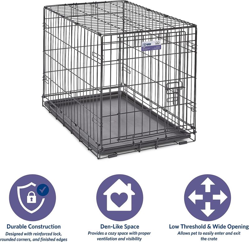 MidWest Homes for Pets Newly Enhanced Single & Double Door iCrate Dog Crate, Includes Leak-Proof Pan, Floor Protecting Feet , - Image 42