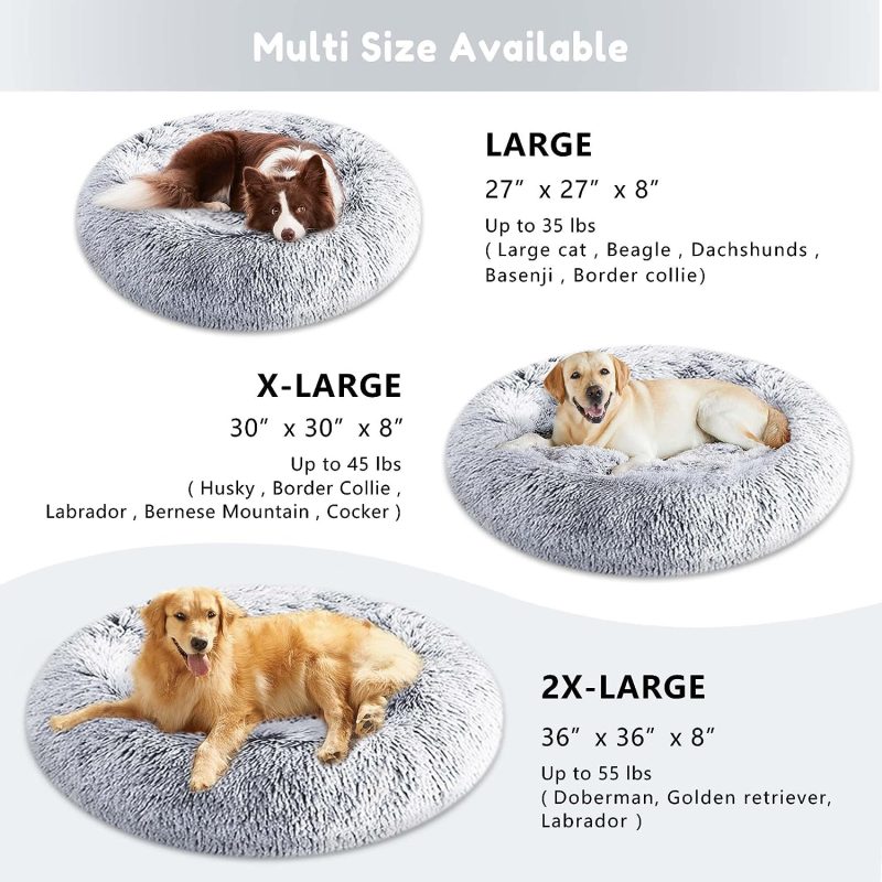 Calming Dog Bed & Cat Bed, Anti-Anxiety Donut Cuddler Warming Cozy Soft Round Fluffy Faux Fur Plush Cushion bed for Small Medium - Image 127