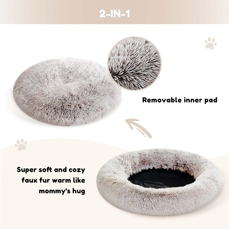 Calming Dog Bed & Cat Bed, Anti-Anxiety Donut Cuddler Warming Cozy Soft Round Fluffy Faux Fur Plush Cushion bed for Small Medium - Image 148