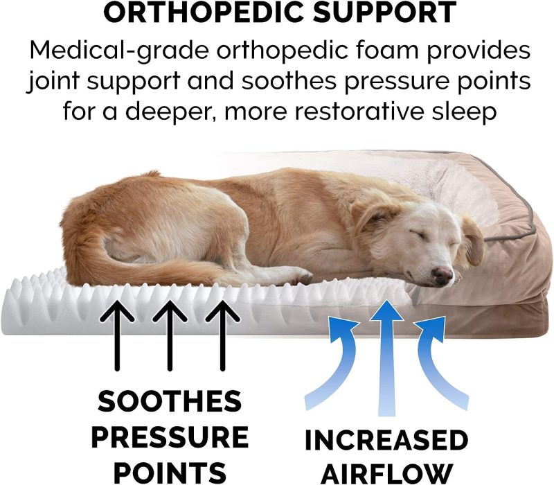 Furhaven Cooling Gel Dog Bed for Large Dogs w/ Removable Bolsters & Washable Cover, For Dogs Up to 95 lbs - Plush & Velvet Waves - Image 100