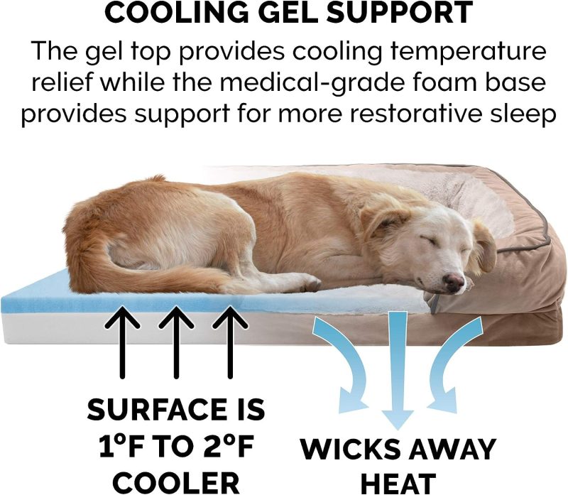 Furhaven Cooling Gel Dog Bed for Large Dogs w/ Removable Bolsters & Washable Cover, For Dogs Up to 95 lbs - Plush & Velvet Waves - Image 47