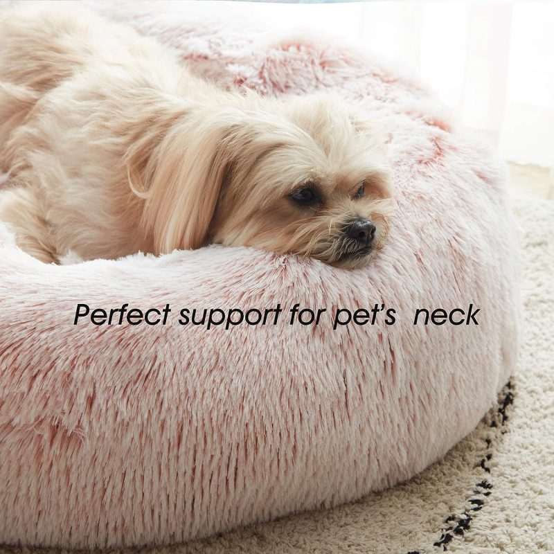 Calming Dog Bed & Cat Bed, Anti-Anxiety Donut Cuddler Warming Cozy Soft Round Fluffy Faux Fur Plush Cushion bed for Small Medium - Image 66