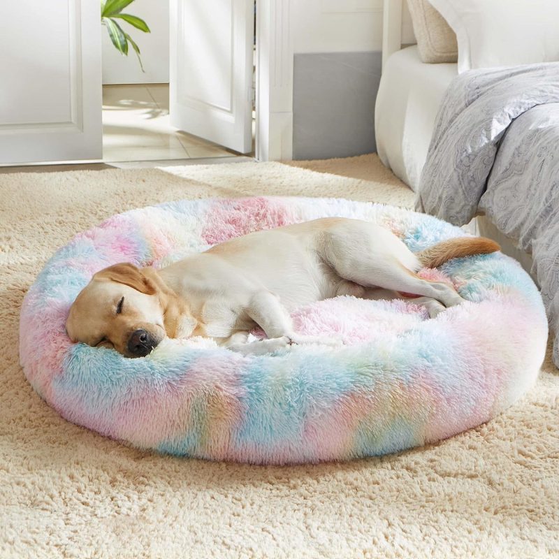 Calming Dog Bed & Cat Bed, Anti-Anxiety Donut Cuddler Warming Cozy Soft Round Fluffy Faux Fur Plush Cushion bed for Small Medium - Image 109