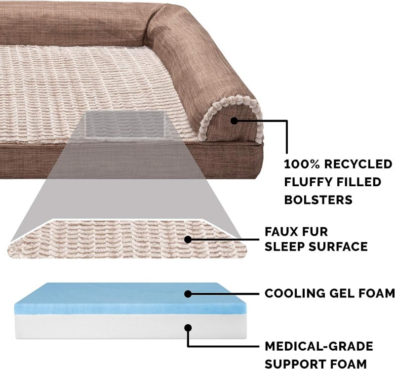 Furhaven Cooling Gel Dog Bed for Large Dogs w/ Removable Bolsters & Washable Cover, For Dogs Up to 95 lbs - Plush & Velvet Waves - Image 164