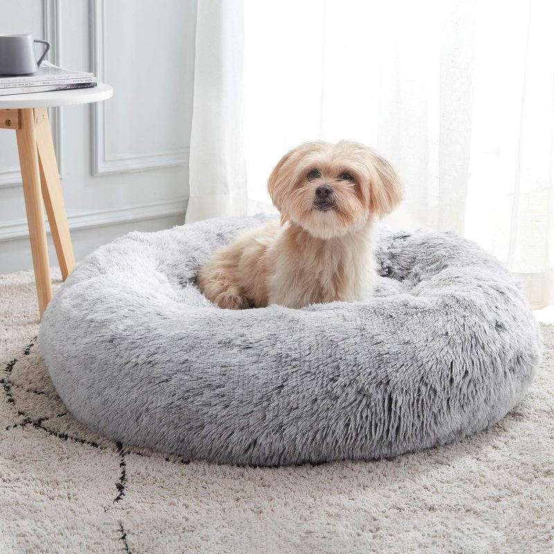 Calming Dog Bed & Cat Bed, Anti-Anxiety Donut Cuddler Warming Cozy Soft Round Fluffy Faux Fur Plush Cushion bed for Small Medium - Image 8