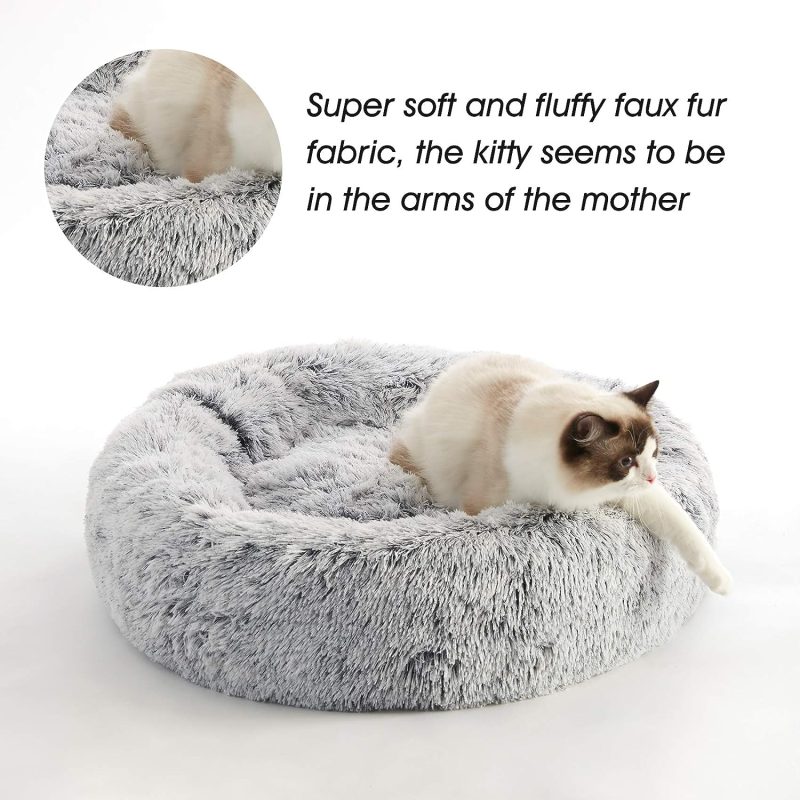Calming Dog Bed & Cat Bed, Anti-Anxiety Donut Cuddler Warming Cozy Soft Round Fluffy Faux Fur Plush Cushion bed for Small Medium - Image 10