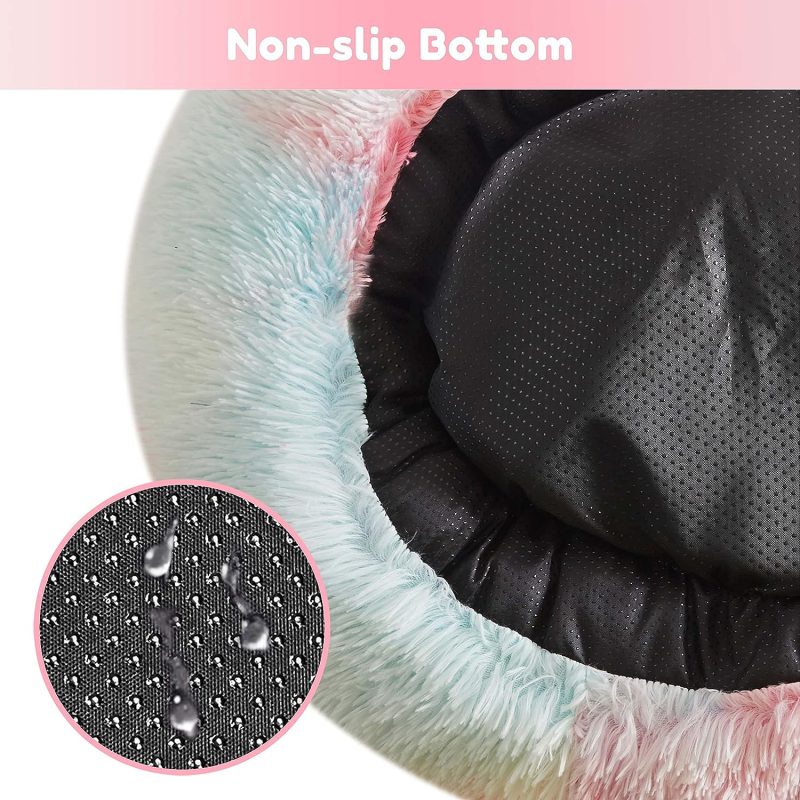 Calming Dog Bed & Cat Bed, Anti-Anxiety Donut Cuddler Warming Cozy Soft Round Fluffy Faux Fur Plush Cushion bed for Small Medium - Image 94