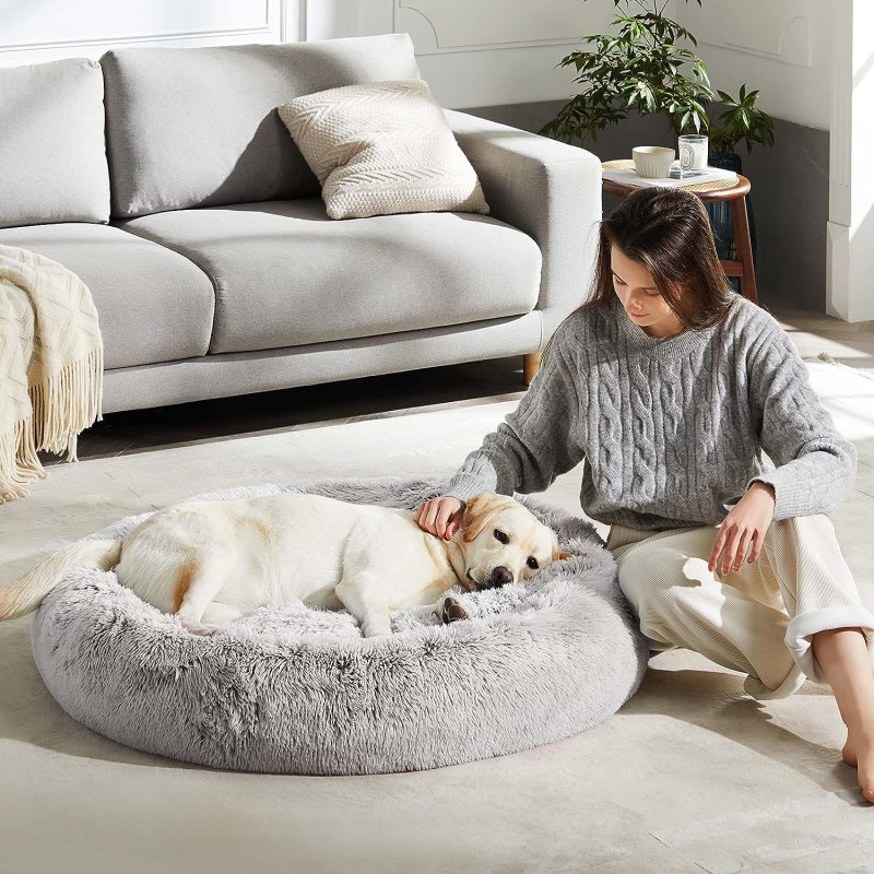Calming Dog Bed & Cat Bed, Anti-Anxiety Donut Cuddler Warming Cozy Soft Round Fluffy Faux Fur Plush Cushion bed for Small Medium - Image 145
