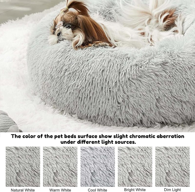 Calming Dog Bed & Cat Bed, Anti-Anxiety Donut Cuddler Warming Cozy Soft Round Fluffy Faux Fur Plush Cushion bed for Small Medium - Image 130