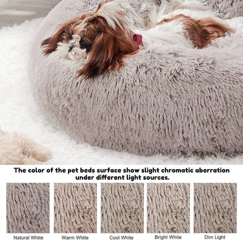 Calming Dog Bed & Cat Bed, Anti-Anxiety Donut Cuddler Warming Cozy Soft Round Fluffy Faux Fur Plush Cushion bed for Small Medium - Image 103