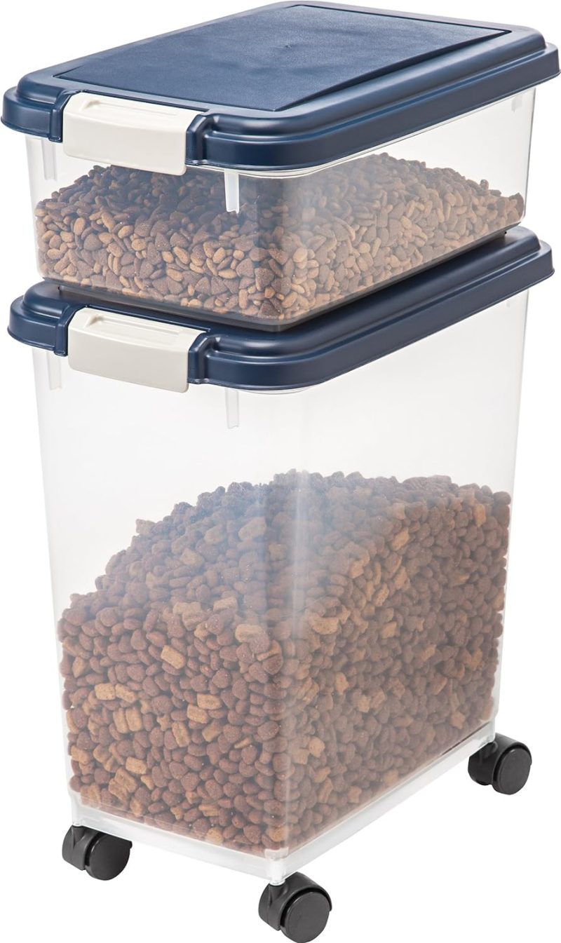 IRIS USA Airtight Pet Food/Treat Storage Container Combo, Blue