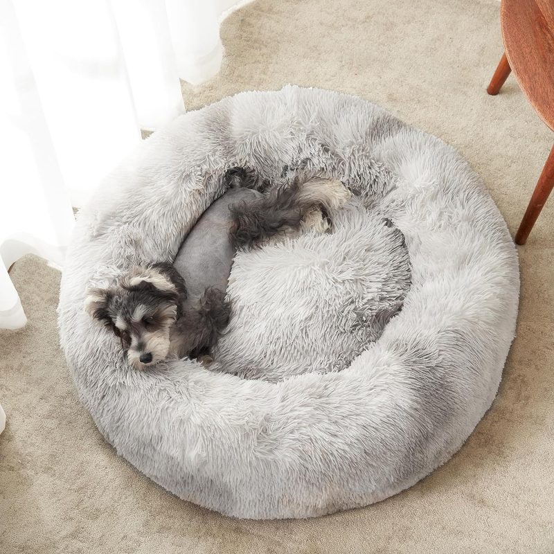 Calming Dog Bed & Cat Bed, Anti-Anxiety Donut Cuddler Warming Cozy Soft Round Fluffy Faux Fur Plush Cushion bed for Small Medium - Image 42