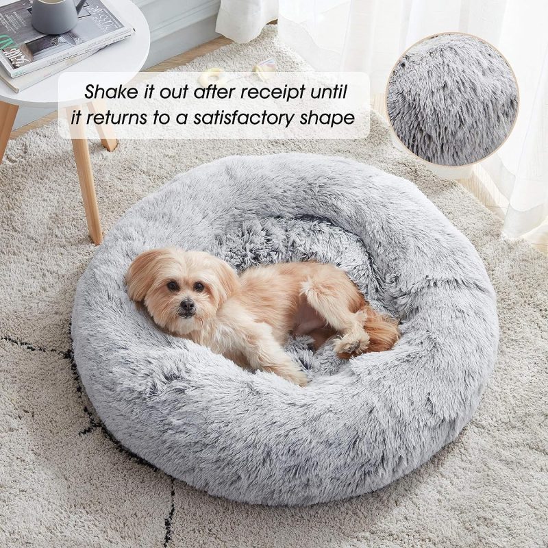 Calming Dog Bed & Cat Bed, Anti-Anxiety Donut Cuddler Warming Cozy Soft Round Fluffy Faux Fur Plush Cushion bed for Small Medium - Image 9