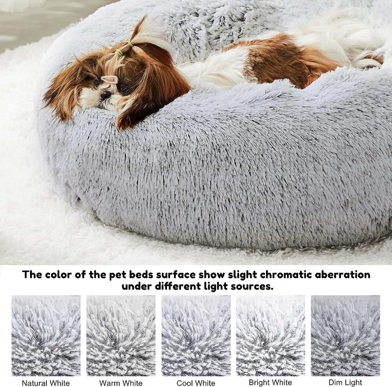 Calming Dog Bed & Cat Bed, Anti-Anxiety Donut Cuddler Warming Cozy Soft Round Fluffy Faux Fur Plush Cushion bed for Small Medium - Image 23