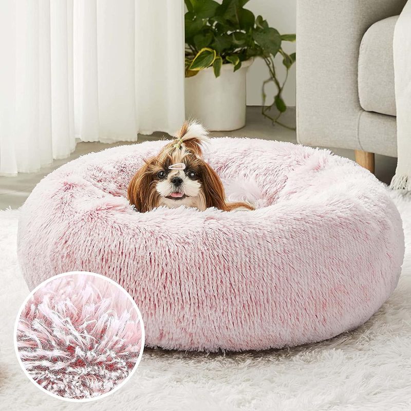 Calming Dog Bed & Cat Bed, Anti-Anxiety Donut Cuddler Warming Cozy Soft Round Fluffy Faux Fur Plush Cushion bed for Small Medium - Image 88
