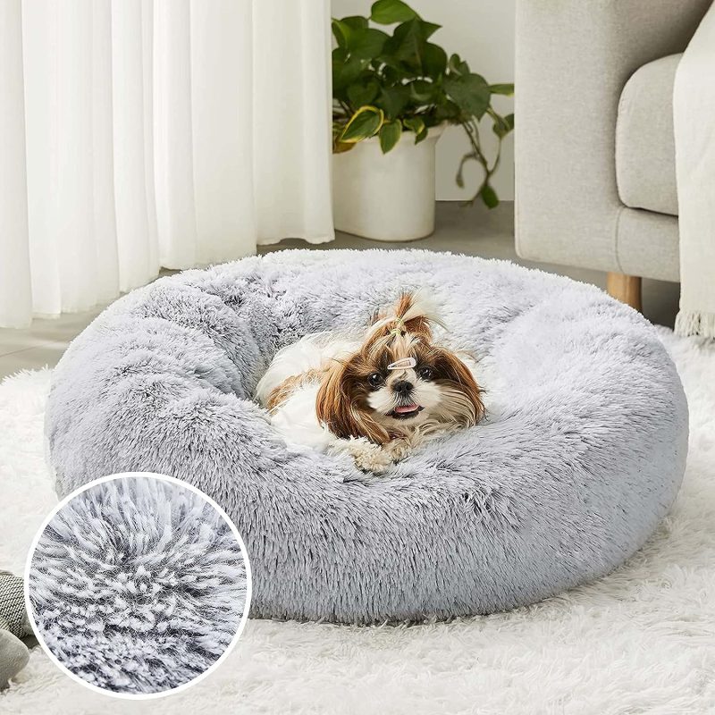 Calming Dog Bed & Cat Bed, Anti-Anxiety Donut Cuddler Warming Cozy Soft Round Fluffy Faux Fur Plush Cushion bed for Small Medium - Image 24