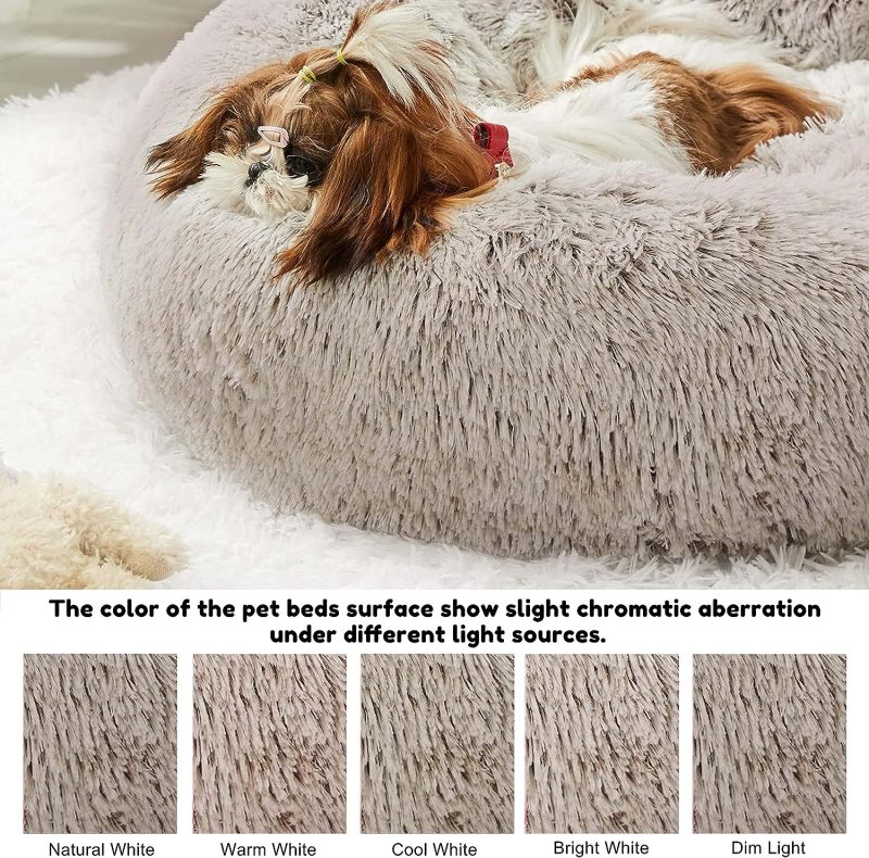 Calming Dog Bed & Cat Bed, Anti-Anxiety Donut Cuddler Warming Cozy Soft Round Fluffy Faux Fur Plush Cushion bed for Small Medium - Image 154