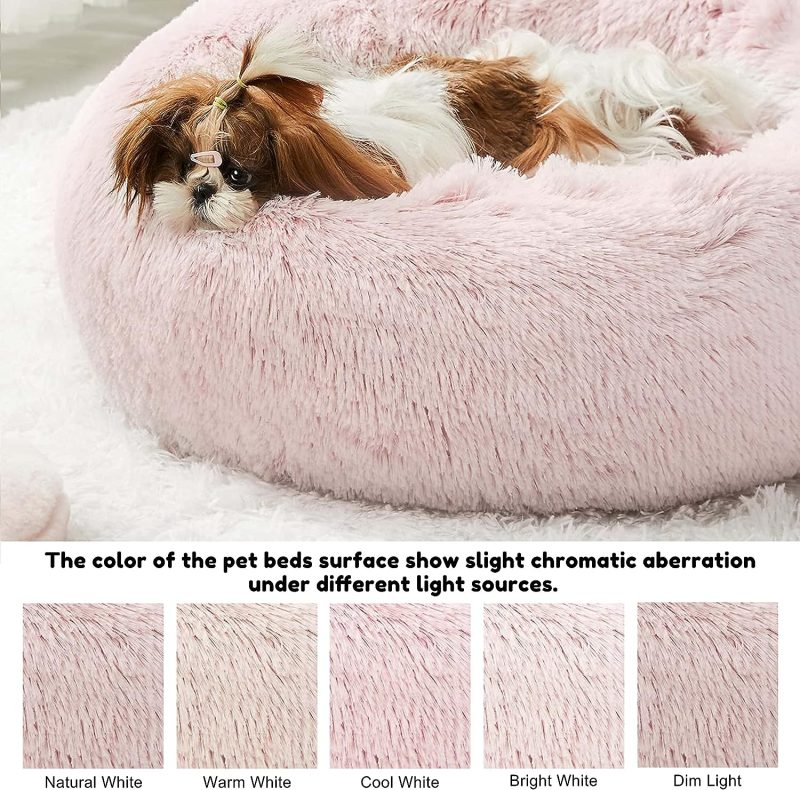 Calming Dog Bed & Cat Bed, Anti-Anxiety Donut Cuddler Warming Cozy Soft Round Fluffy Faux Fur Plush Cushion bed for Small Medium - Image 87