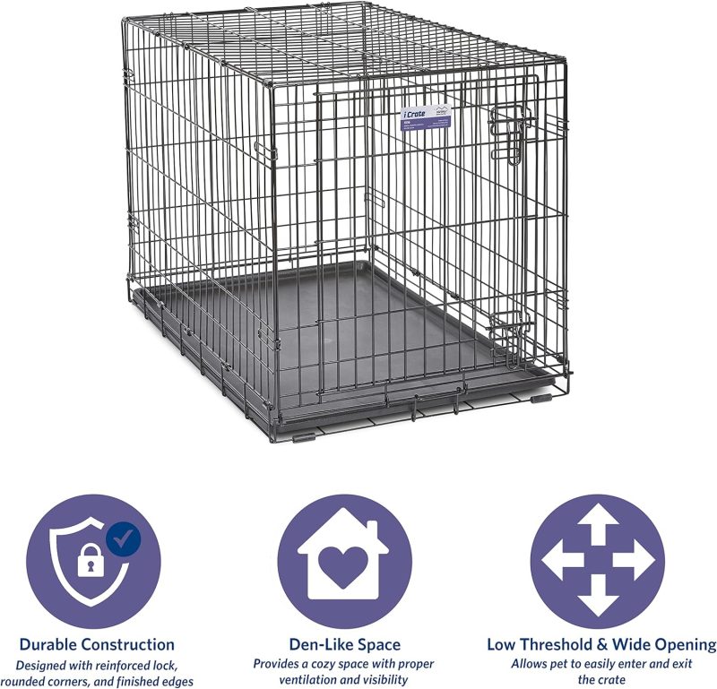 MidWest Homes for Pets Newly Enhanced Single & Double Door iCrate Dog Crate, Includes Leak-Proof Pan, Floor Protecting Feet , - Image 47