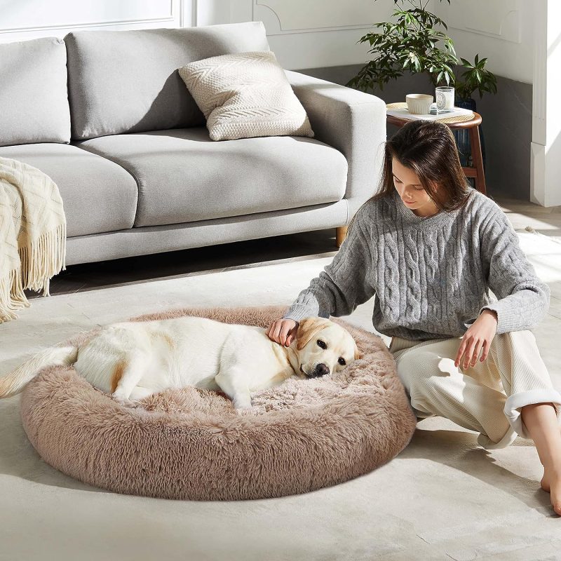 Calming Dog Bed & Cat Bed, Anti-Anxiety Donut Cuddler Warming Cozy Soft Round Fluffy Faux Fur Plush Cushion bed for Small Medium - Image 59