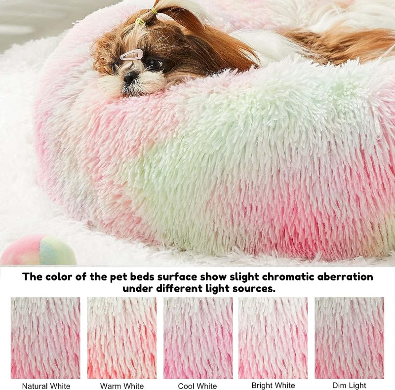 Calming Dog Bed & Cat Bed, Anti-Anxiety Donut Cuddler Warming Cozy Soft Round Fluffy Faux Fur Plush Cushion bed for Small Medium - Image 15