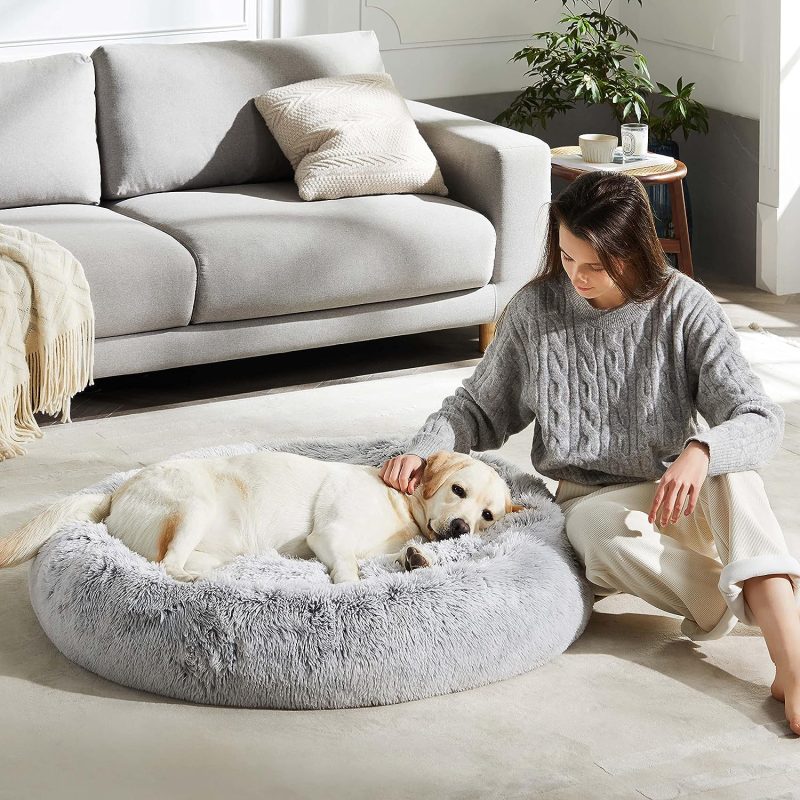 Calming Dog Bed & Cat Bed, Anti-Anxiety Donut Cuddler Warming Cozy Soft Round Fluffy Faux Fur Plush Cushion bed for Small Medium - Image 124