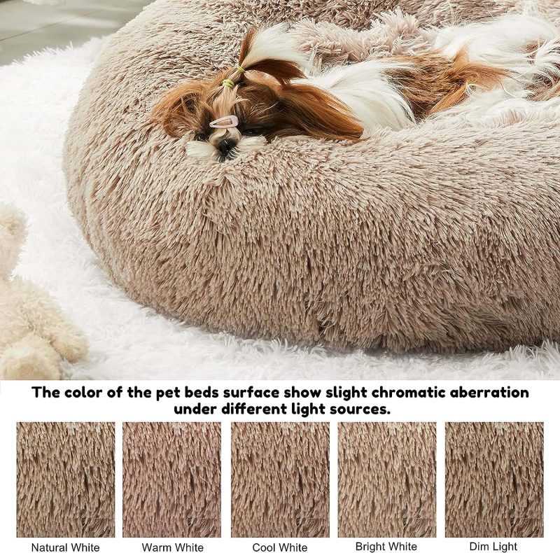 Calming Dog Bed & Cat Bed, Anti-Anxiety Donut Cuddler Warming Cozy Soft Round Fluffy Faux Fur Plush Cushion bed for Small Medium - Image 2