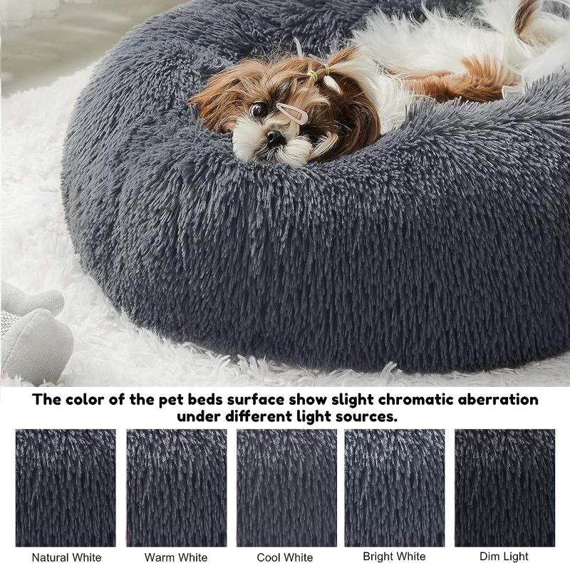 Calming Dog Bed & Cat Bed, Anti-Anxiety Donut Cuddler Warming Cozy Soft Round Fluffy Faux Fur Plush Cushion bed for Small Medium - Image 80
