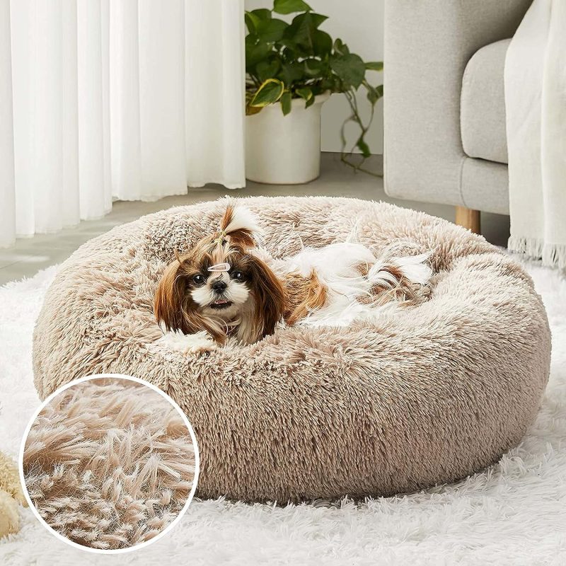 Calming Dog Bed & Cat Bed, Anti-Anxiety Donut Cuddler Warming Cozy Soft Round Fluffy Faux Fur Plush Cushion bed for Small Medium - Image 3