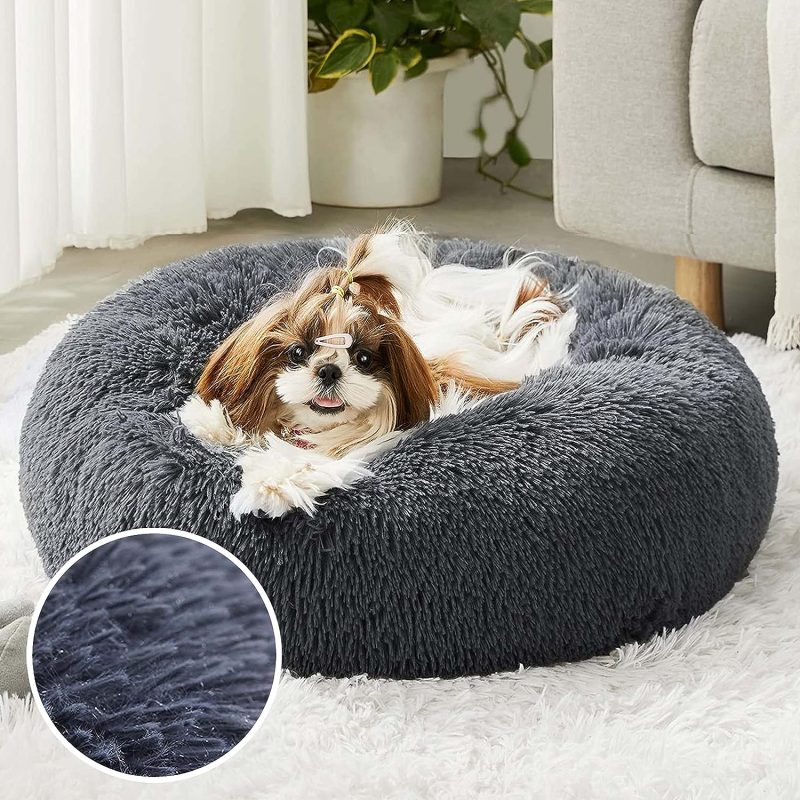 Calming Dog Bed & Cat Bed, Anti-Anxiety Donut Cuddler Warming Cozy Soft Round Fluffy Faux Fur Plush Cushion bed for Small Medium - Image 81