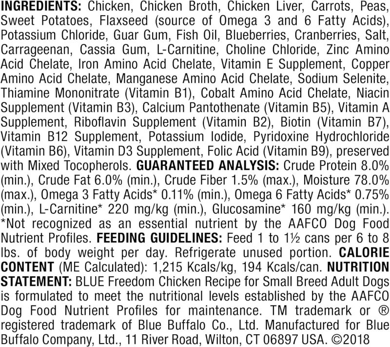 Blue Buffalo Freedom Grain Free Natural Adult Small Breed Wet Dog Food, Chicken 5.5oz cans (Pack of 24) - Image 3